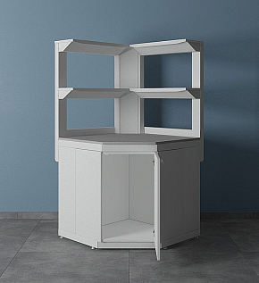 Стол лабораторный угловой УСК с двумя полками - открытые дверцы